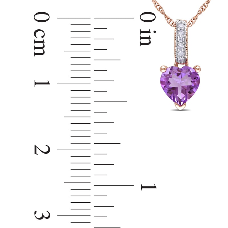 6.0mm Heart-Shaped Amethyst and Diamond Accent Pendant in 10K Rose Gold - 17"