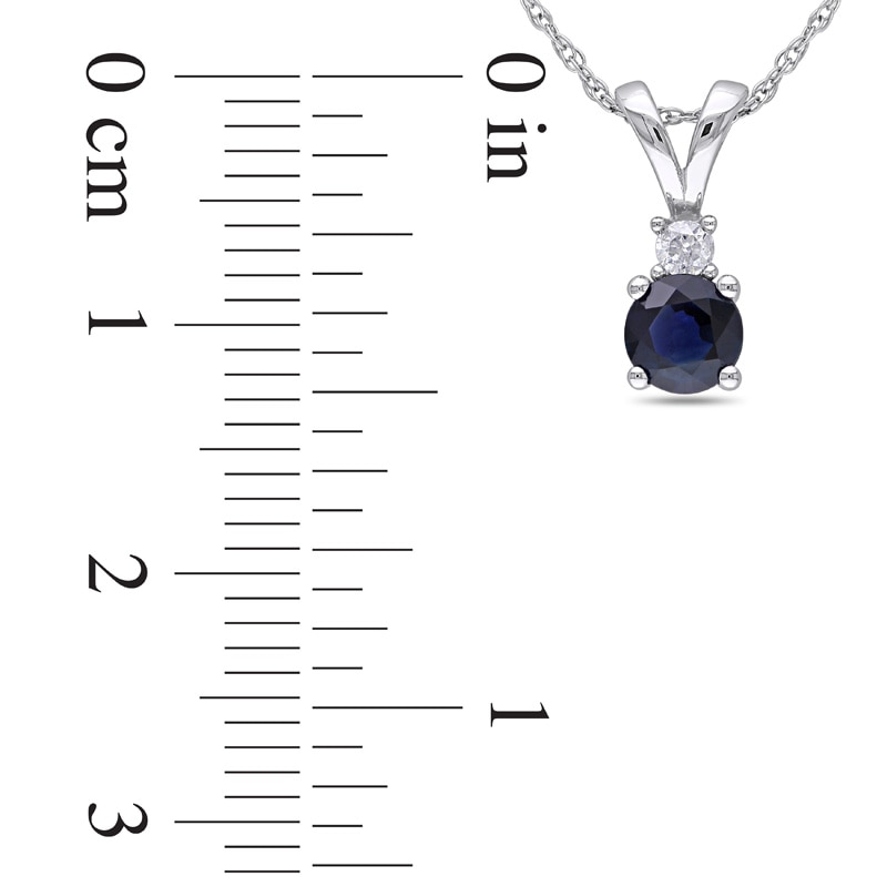 5.0mm Blue Sapphire and Diamond Accent Pendant in 10K White Gold - 17"|Peoples Jewellers