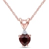 Thumbnail Image 0 of 5.0mm Heart-Shaped Garnet and Diamond Accent Pendant in 10K Rose Gold - 17"