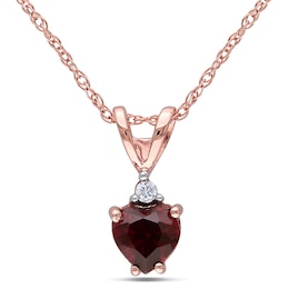 5.0mm Heart-Shaped Garnet and Diamond Accent Pendant in 10K Rose Gold - 17&quot;