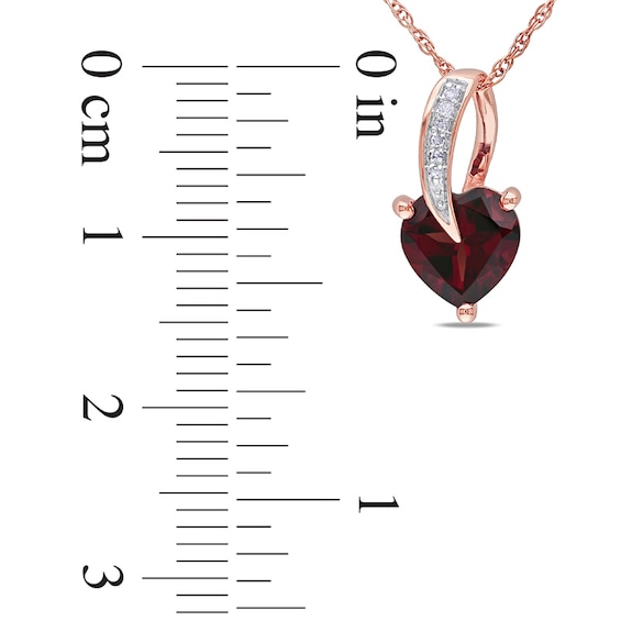 7.0mm Heart-Shaped Garnet and Diamond Accent Pendant in 10K Rose Gold - 17"