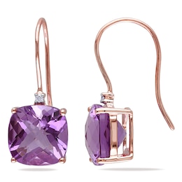 10.0mm Cushion-Cut Amethyst and Diamond Accent Drop Earrings in 10K Rose Gold