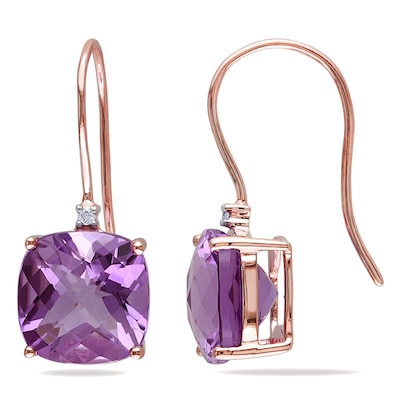 10.0mm Cushion-Cut Amethyst and Diamond Accent Drop Earrings in 10K Rose Gold