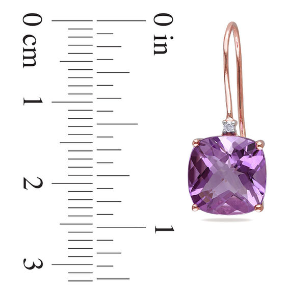 10.0mm Cushion-Cut Amethyst and Diamond Accent Drop Earrings in 10K Rose Gold