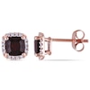 Thumbnail Image 0 of 5.0mm Cushion-Cut Garnet and 0.09 CT. T.W. Diamond Stud Earrings in 10K Rose Gold