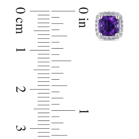 5.0mm Cushion-Cut Amethyst and 0.09 CT. T.W. Diamond Stud Earrings in 10K White Gold