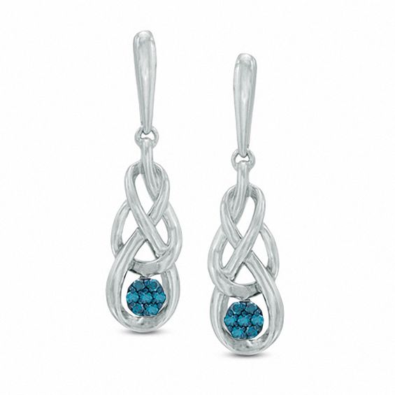 0.15 CT. T.W. Enhanced Blue Diamond Cluster Infinity Braid Drop Earrings in Sterling Silver