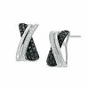 Thumbnail Image 0 of 0.15 CT. T.W. Enhanced Black and White Diamond "X" J-Hoop Earrings in Sterling Silver