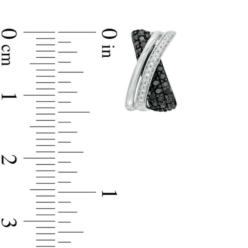 0.15 CT. T.W. Enhanced Black and White Diamond "X" J-Hoop Earrings in Sterling Silver|Peoples Jewellers