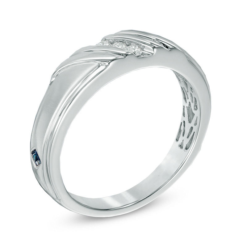 Main Image 2 of Vera Wang Love Collection Men's 0.07 CT. T.W. Diamond Wedding Band in 14K White Gold