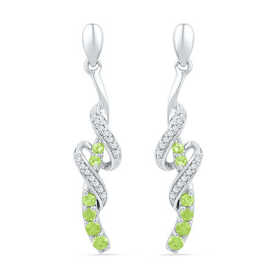 Peridot and Diamond Accent Swirl Drop Earrings in Sterling Silver