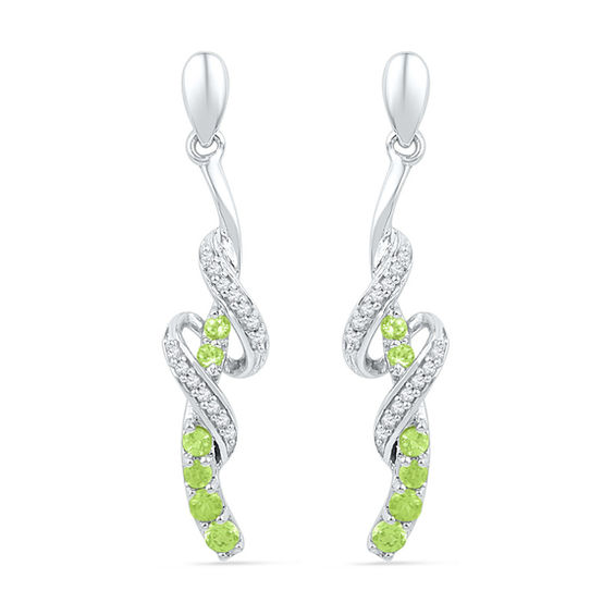 Peridot and Diamond Accent Swirl Drop Earrings in Sterling Silver