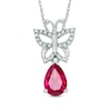 Thumbnail Image 0 of Pear-Shaped Lab-Created Ruby and Diamond Accent Butterfly Pendant in Sterling Silver