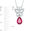 Thumbnail Image 1 of Pear-Shaped Lab-Created Ruby and Diamond Accent Butterfly Pendant in Sterling Silver