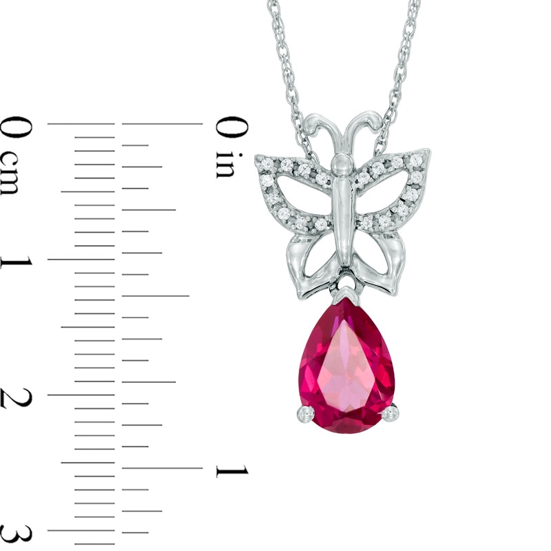 Pear-Shaped Lab-Created Ruby and Diamond Accent Butterfly Pendant in Sterling Silver