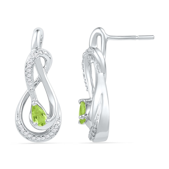 Pear-Shaped Peridot and 0.12 CT. T.W. Diamond Drop Earrings in Sterling Silver