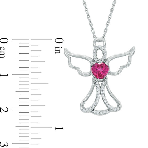 5.0mm Heart-Shaped Lab-Created Ruby and 0.14 CT. T.W. Diamond Angel Pendant in Sterling Silver