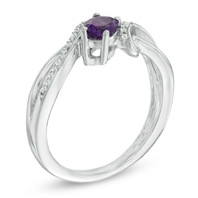 Oval Amethyst and 0.10 CT. T.W. Diamond Split Shank Ring in Sterling Silver