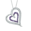 Thumbnail Image 0 of Amethyst and 0.16 CT. T.W. Diamond Double Heart Pendant in Sterling Silver