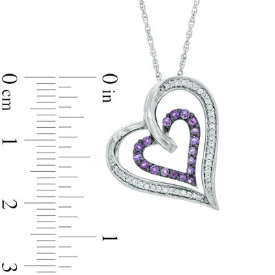 Amethyst and 0.16 CT. T.W. Diamond Double Heart Pendant in Sterling Silver