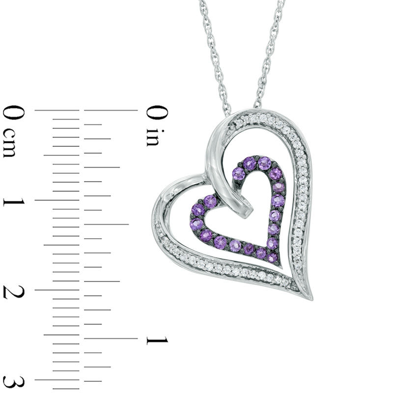 Amethyst and 0.16 CT. T.W. Diamond Double Heart Pendant in Sterling Silver|Peoples Jewellers