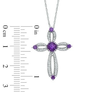 5.0mm Amethyst and 0.20 CT. T.W. Diamond Cross Pendant in Sterling Silver