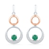 Thumbnail Image 0 of 4.3mm Lab-Created Emerald and 0.20 CT. T.W. Diamond Double Circle Drop Earrings in Sterling Silver and 10K Rose Gold
