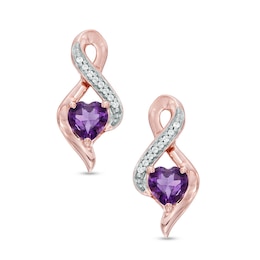 5.0mm Heart-Shaped Amethyst and Diamond Accent Infinity Drop Earrings in 10K Rose Gold