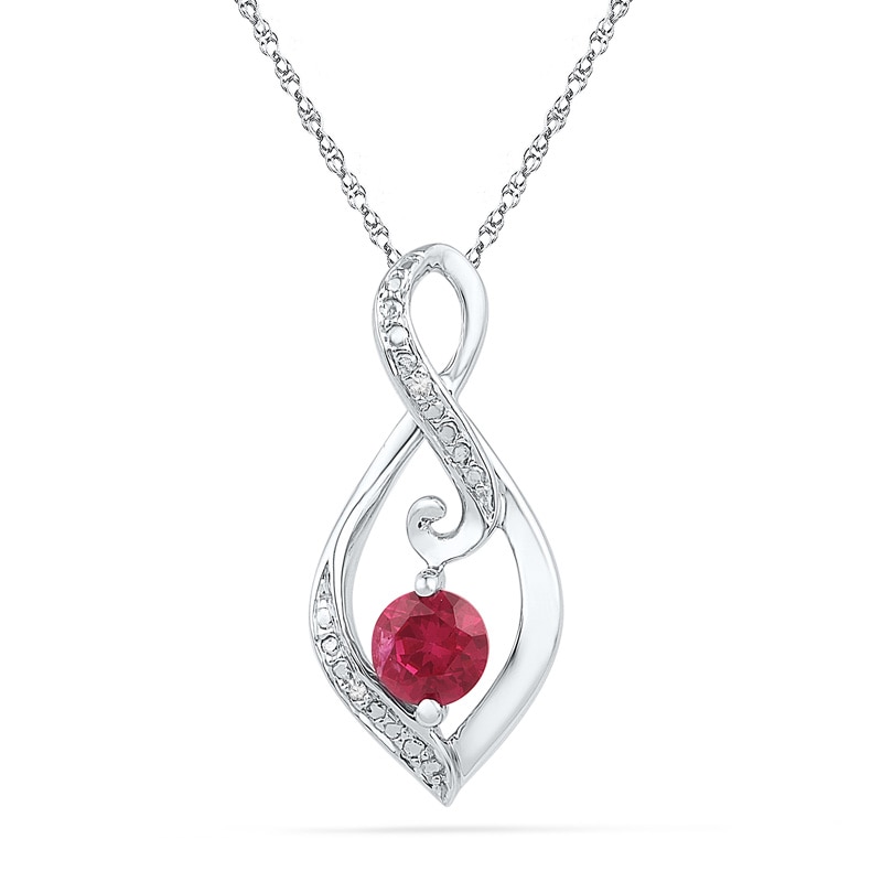 5.0mm Lab-Created Ruby and 0.10 CT. T.W. Diamond Infinity Loop Pendant in 10K White Gold|Peoples Jewellers