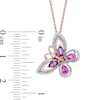 Pear-Shaped Lab-Created Pink Sapphire, Amethyst and 0.10 CT. T.W. Diamond Butterfly Pendant in 10K Rose Gold