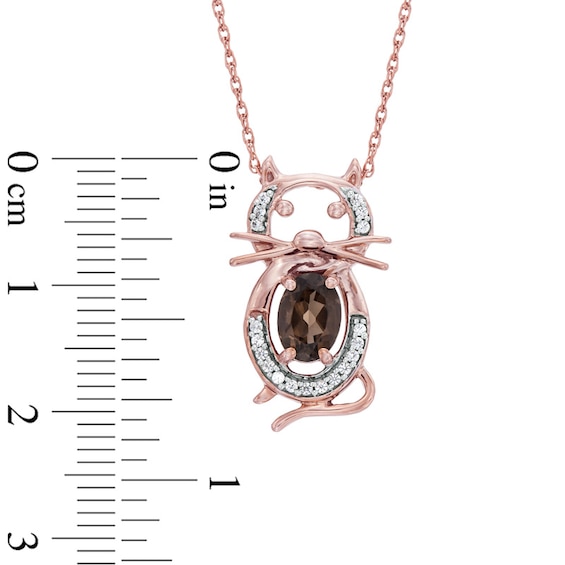 Oval Smoky Quartz and 0.10 CT. T.W. Diamond Cat Pendant in 10K Rose Gold