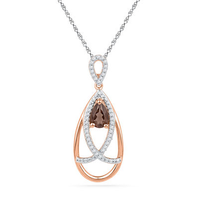 Pear-Shaped Smoky Quartz and 0.16 CT. T.W. Diamond Drape Pendant in 10K Rose Gold