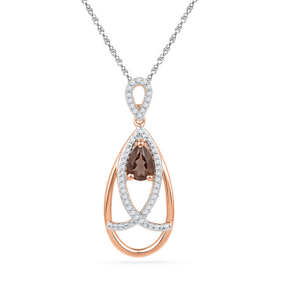 Pear-Shaped Smoky Quartz and 0.16 CT. T.W. Diamond Drape Pendant in 10K Rose Gold