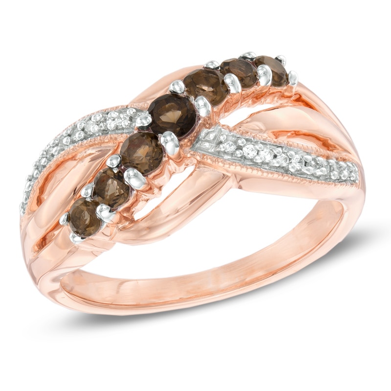 Smoky Quartz and Diamond Accent Slant Ring in 10K Rose Gold|Peoples Jewellers