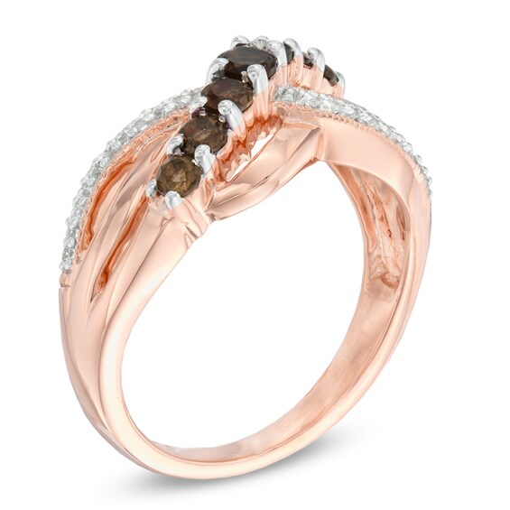 Smoky Quartz and Diamond Accent Slant Ring in 10K Rose Gold