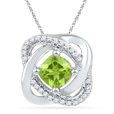 5.0mm Cushion-Cut Peridot and 0.12 CT. T.W. Diamond Swirl Pendant in 10K White Gold