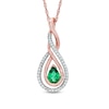 Pear-Shaped Lab-Created Emerald and 0.12 CT. T.W. Diamond Infinity Loop Pendant in 10K Rose Gold