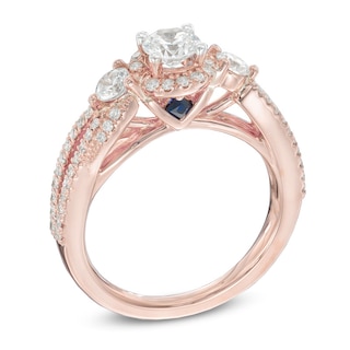 Vera Wang Love Collection 0.95 CT. T.W. Diamond Three Stone Split Shank Engagement Ring in 14K Rose Gold