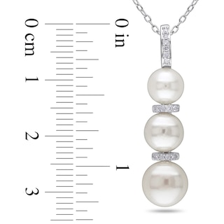 6.0-8.5mm Freshwater Cultured Pearl and 0.07 CT. T.W. Diamond Triple Drop Pendant in Sterling Silver