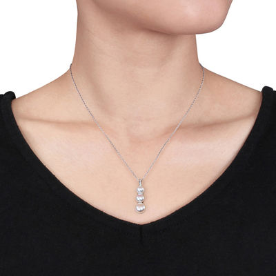 6.0-8.5mm Freshwater Cultured Pearl and 0.07 CT. T.W. Diamond Triple Drop Pendant in Sterling Silver