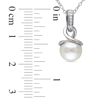 8.0-8.5mm Freshwater Cultured Pearl and Diamond Accent Loop Pendant in Sterling Silver