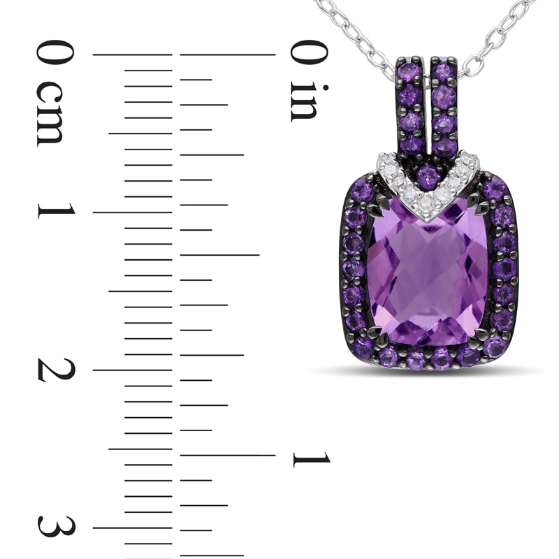 Cushion-Cut Amethyst and Diamond Accent Pendant in Sterling Silver with Black Rhodium|Peoples Jewellers