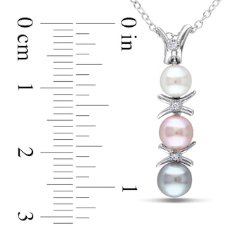 4.5-6.0mm Multi-Colour Freshwater Cultured Pearl and Diamond Accent  "X" and "O" Pendant in Sterling Silver