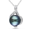 9.0-9.5mm Black Tahitian Cultured Pearl and 0.05 CT. T.W. Diamond Loop Pendant in Sterling Silver