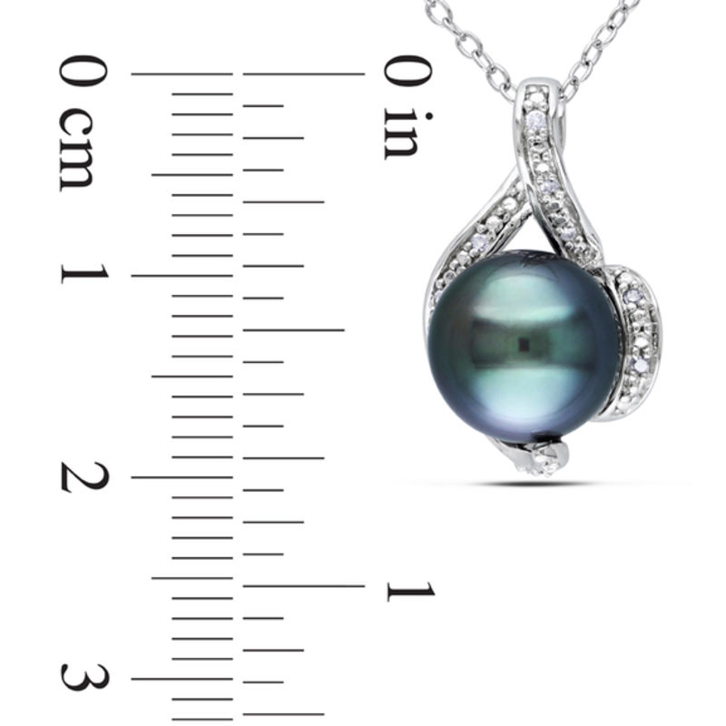 9.0-9.5mm Black Tahitian Cultured Pearl and 0.05 CT. T.W. Diamond Loop Pendant in Sterling Silver|Peoples Jewellers