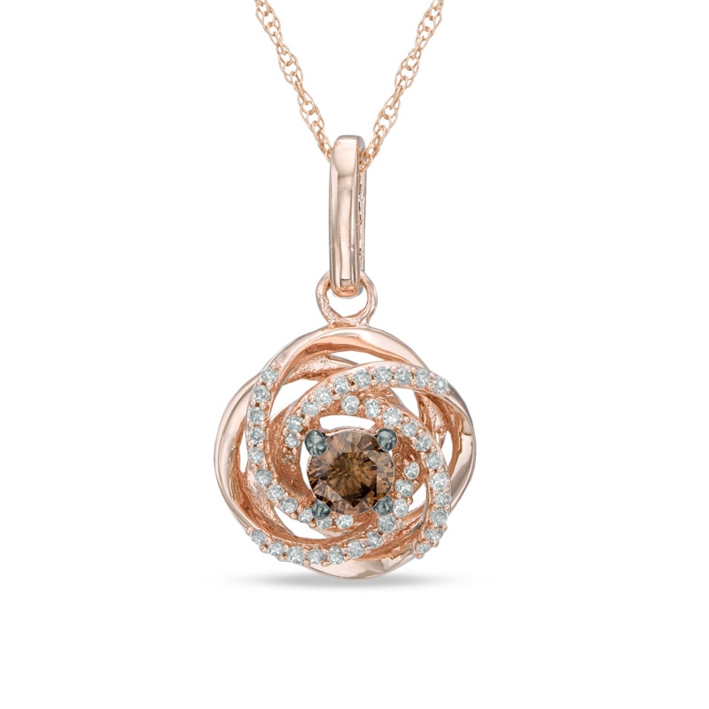 0.25 CT. T.W. Champagne and White Diamond Love Knot Pendant in 10K Rose Gold|Peoples Jewellers