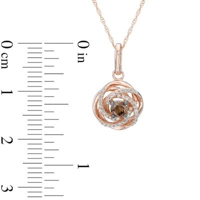 0.25 CT. T.W. Champagne and White Diamond Love Knot Pendant in 10K Rose Gold