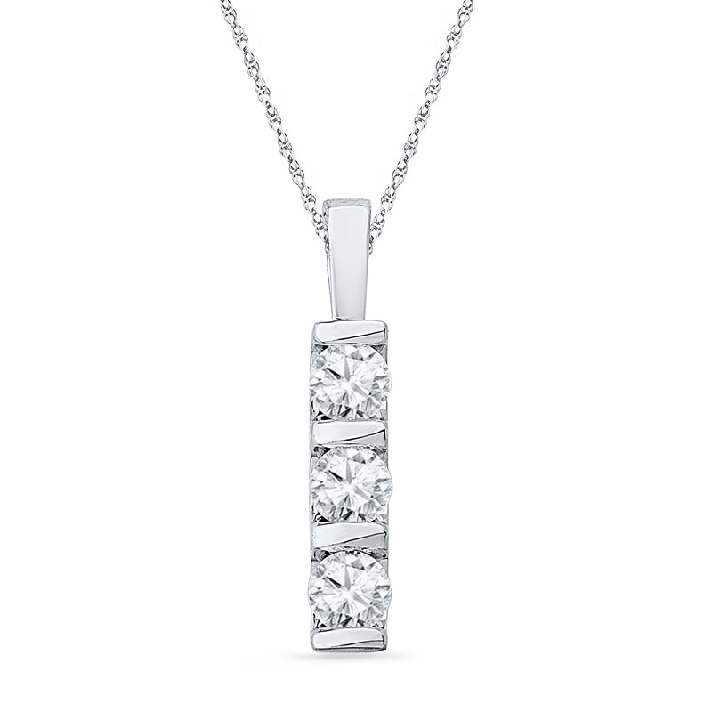 White Lab-Created Sapphire Three Stone Pendant in Sterling Silver|Peoples Jewellers