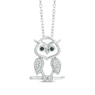 0.10 CT. T.W. Enhanced Black and White Diamond Owl Pendant in Sterling Silver