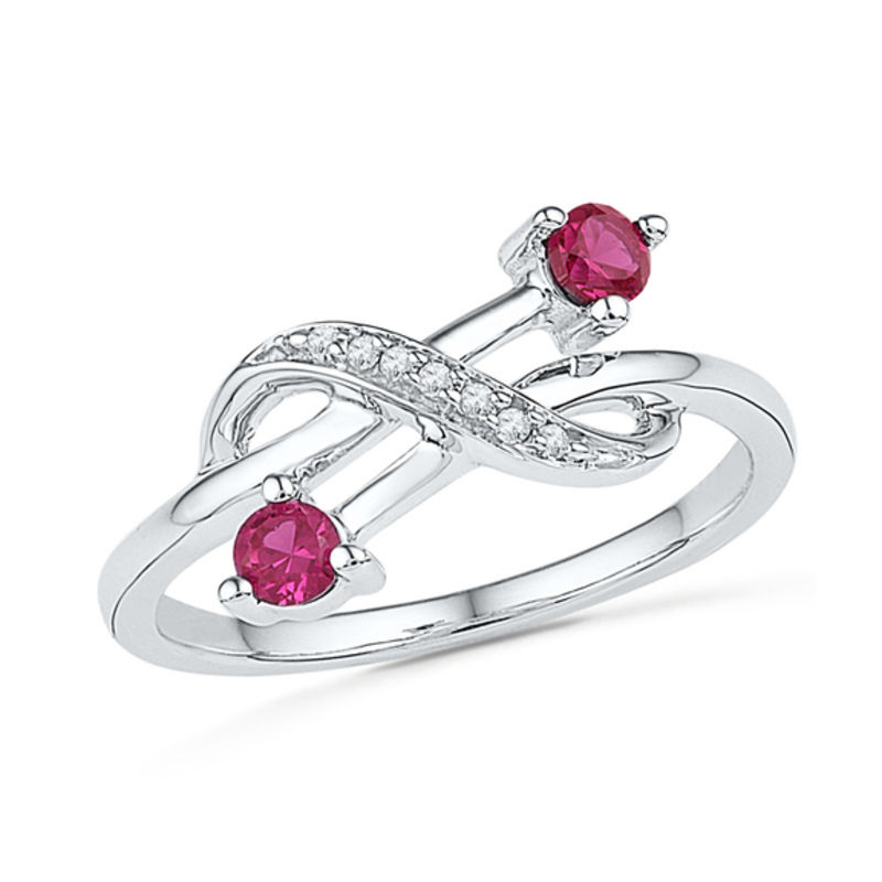 Lab-Created Ruby and Diamond Accent Knot Midi Ring in Sterling Silver|Peoples Jewellers